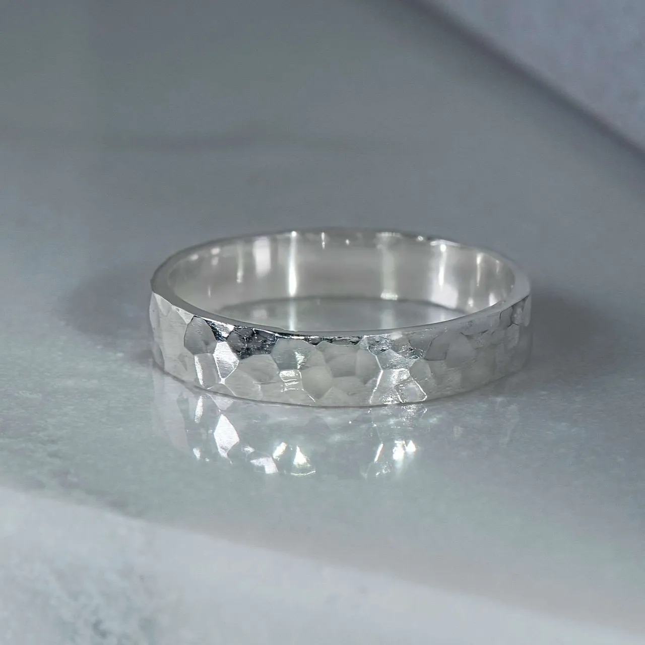 Hammer Finished Band Ring In Sterling Silver photo 1