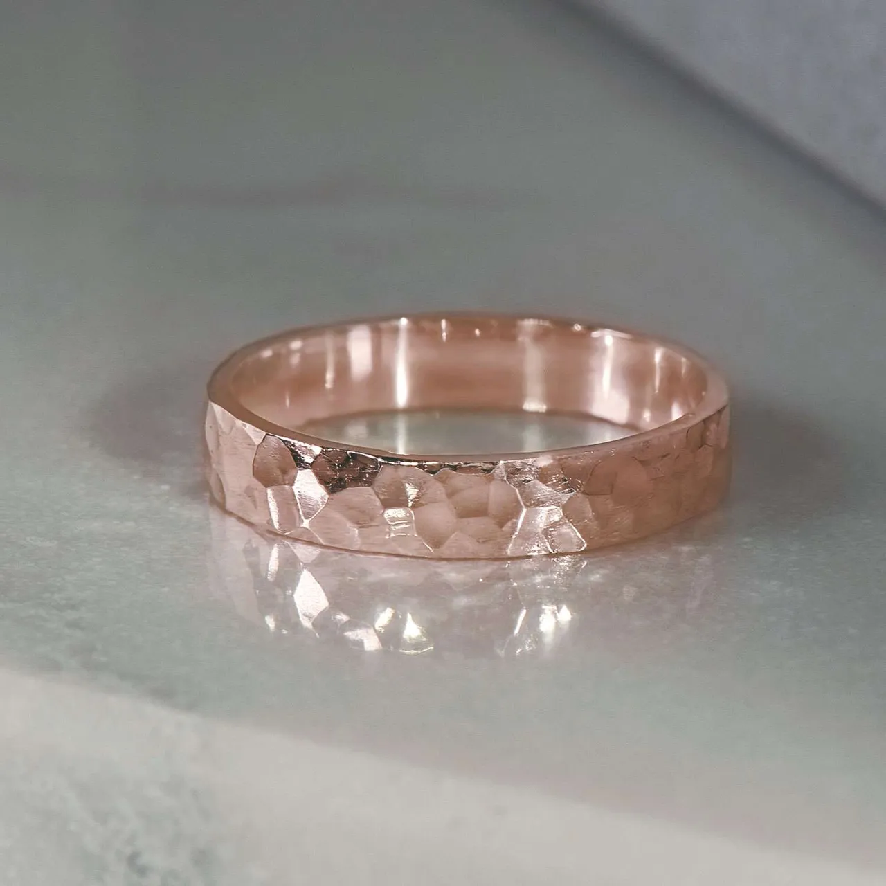 Hammer Finished Band Ring In Rose Gold photo 1