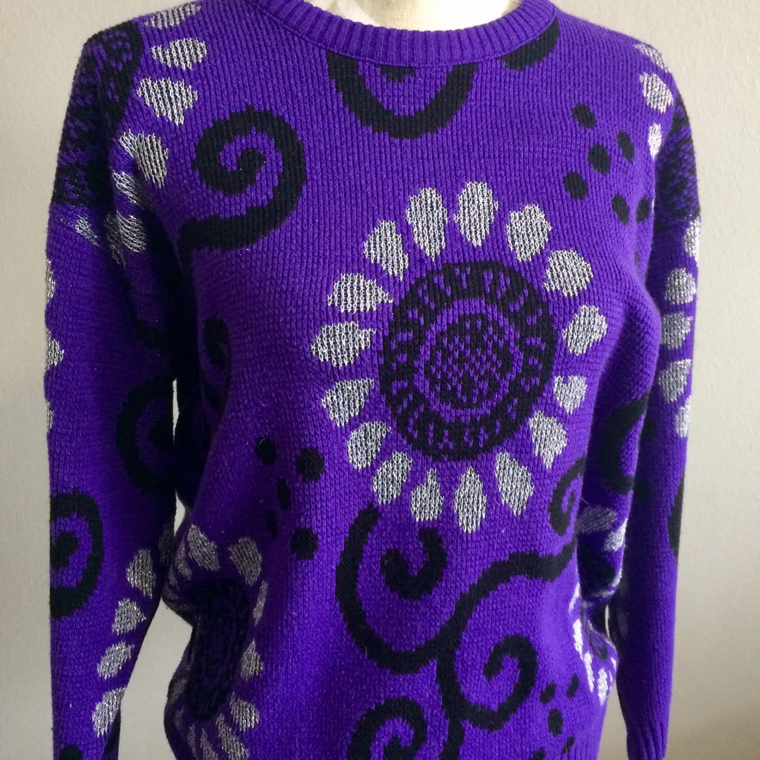 Vintage Purple/Black/Silver Geometric Sweater photo 1