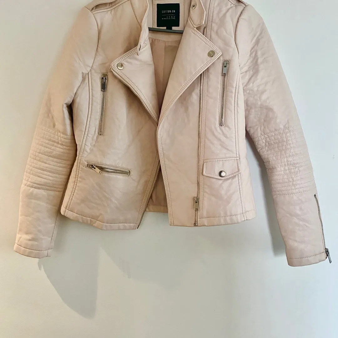 women’s small vegan leather jacket (light pink) photo 1
