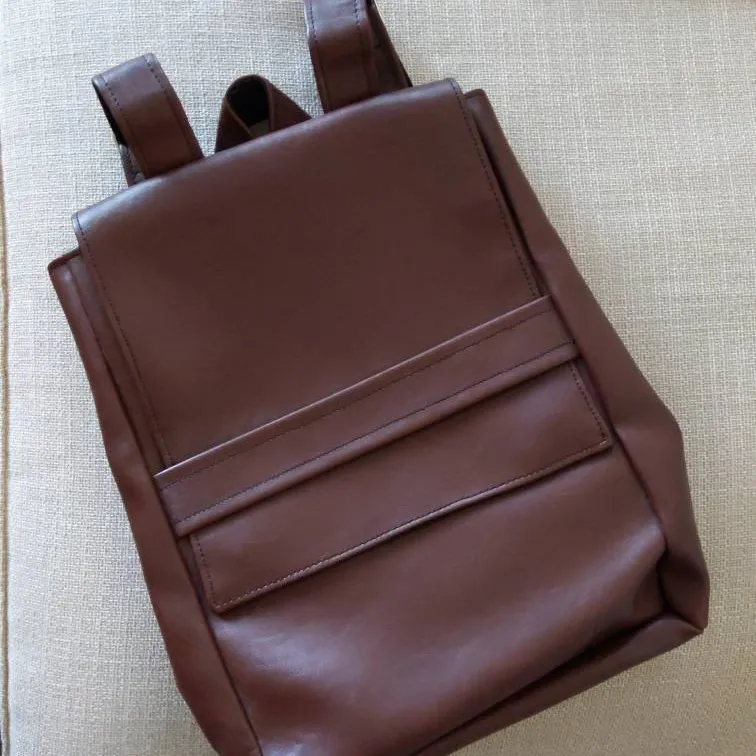 🎁 Vegan Leather Backpack, chocolate-brown, handmade photo 3