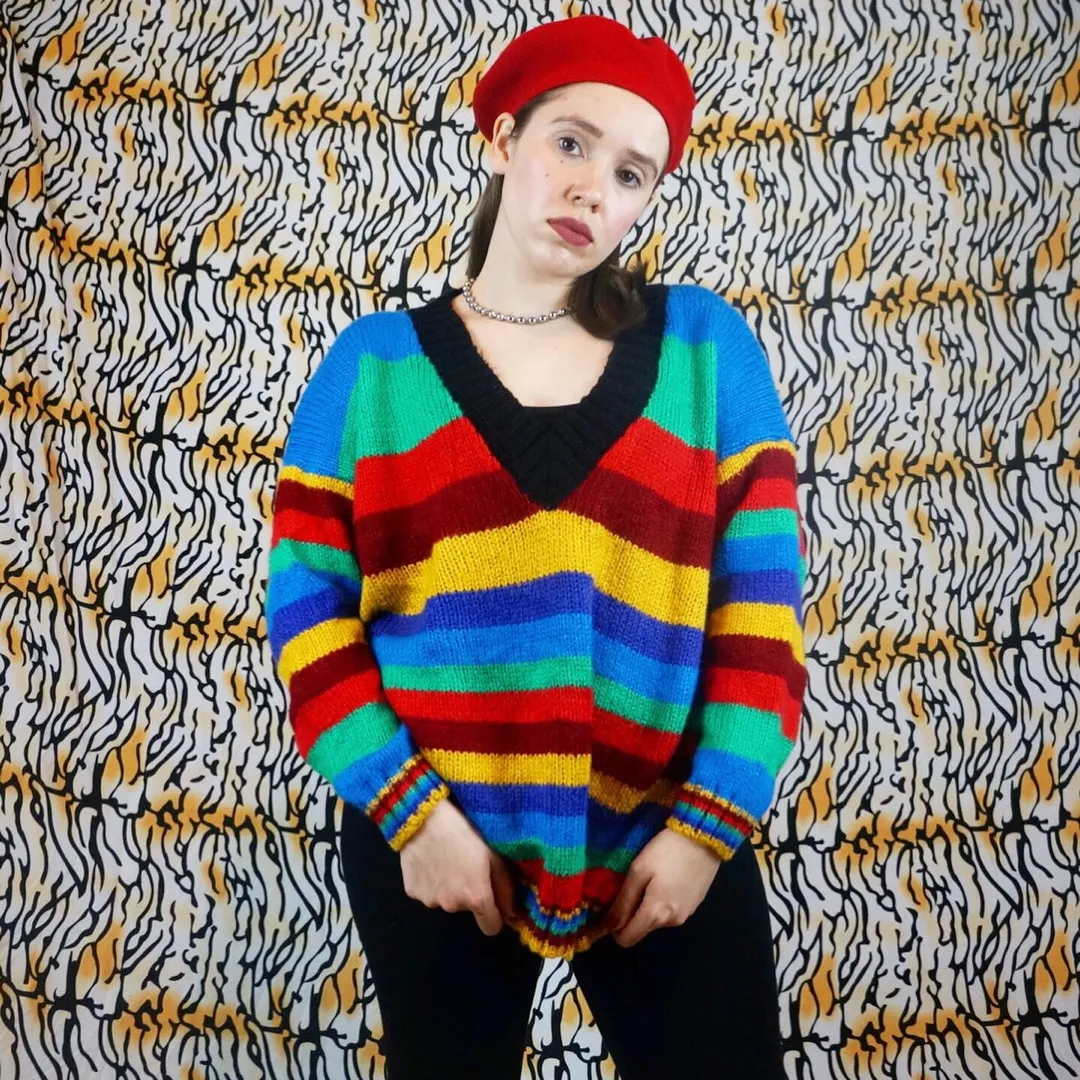 Vintage 80s - 90s Baggy Rainbow Sweater - Size Large photo 3