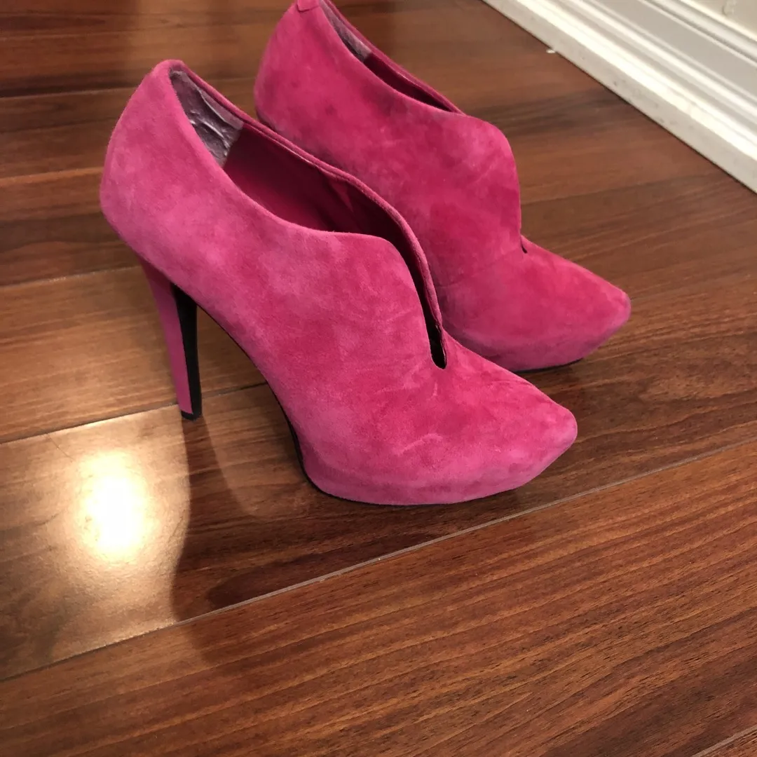 BCBG Worn Once Pink Suede Booties photo 1