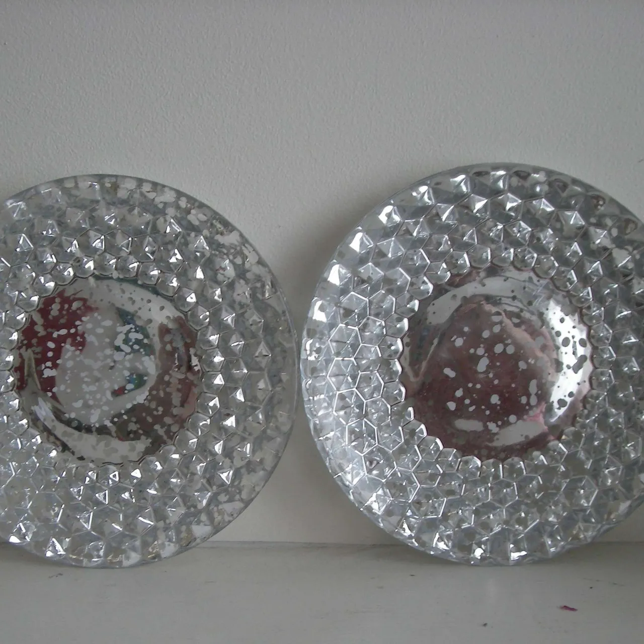 WEDDING DECOR -2 Silver Mercury Glass Plates/Candle Holders photo 1