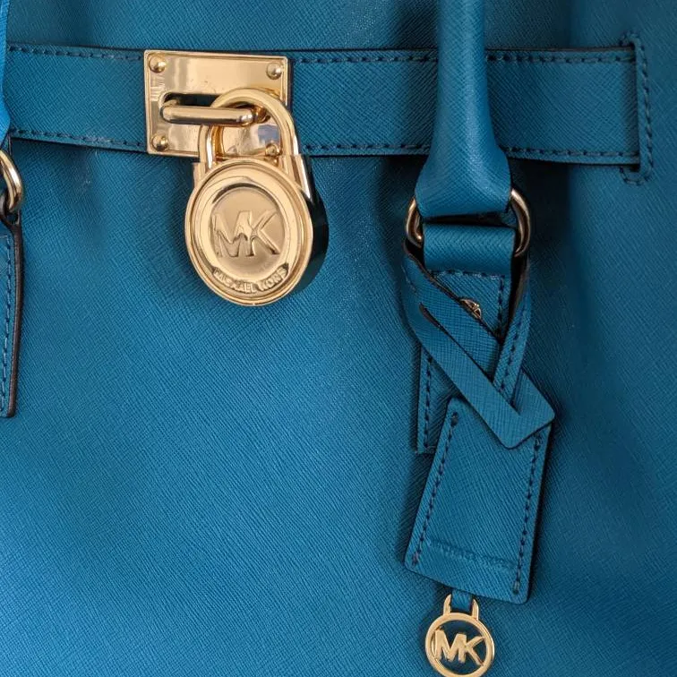 Turquoise Michael Kors Saffiano Hamilton Bag in Large photo 3