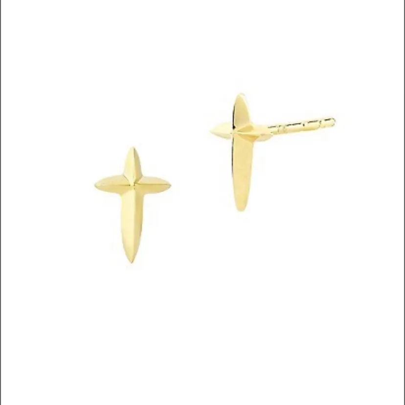 Tiny 14k Gold Cross Earrings photo 1