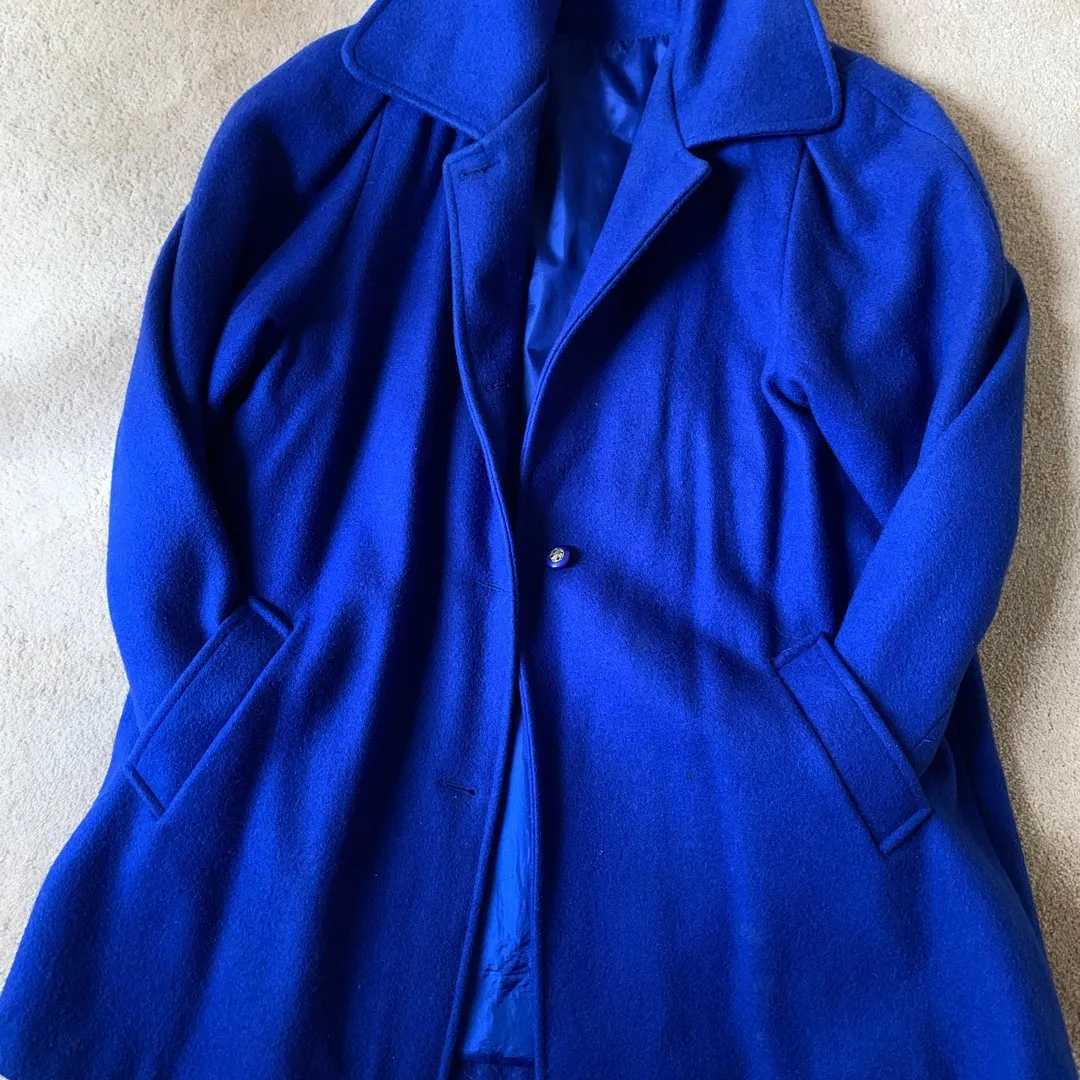 🦋 Vintage Royal Blue Wool Blend Trench Coat photo 1