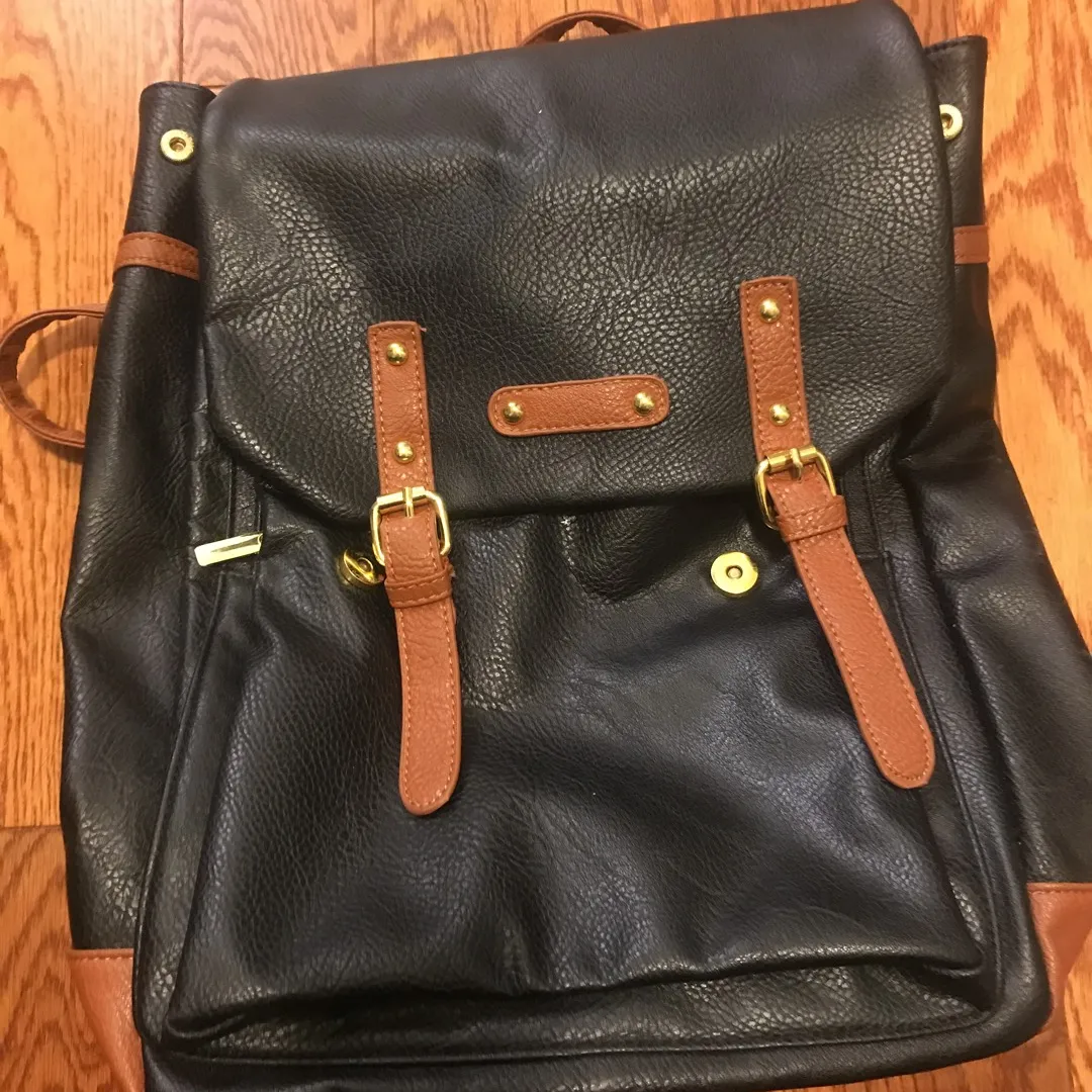 Pleather Backpack With Side Pockets photo 1