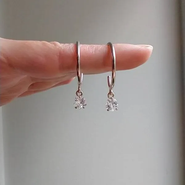 Dainty Hoops With Dangly Crystal Earrings photo 5