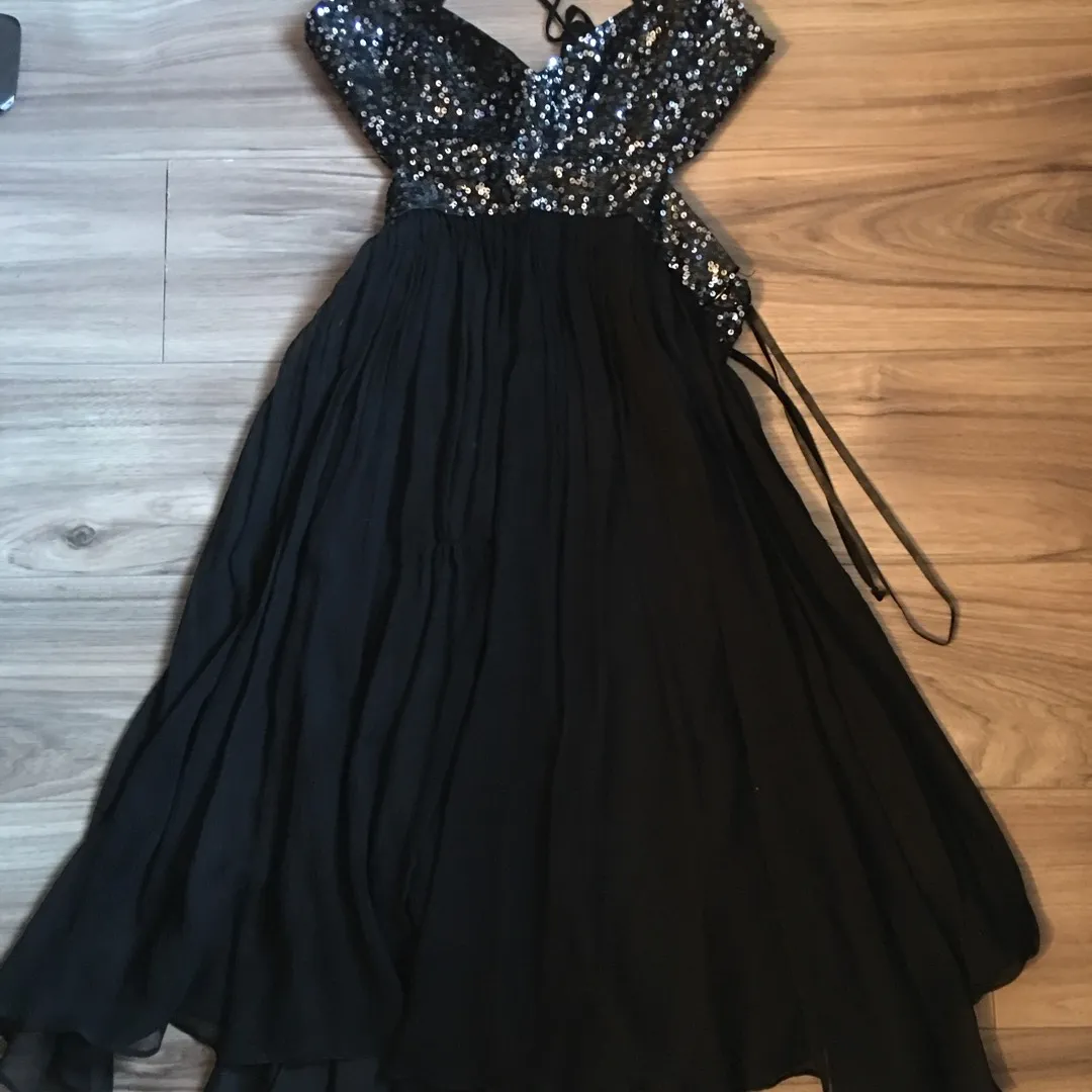 BCBG Max Azria Black Sequin Open Back Dress - Size 4 photo 1