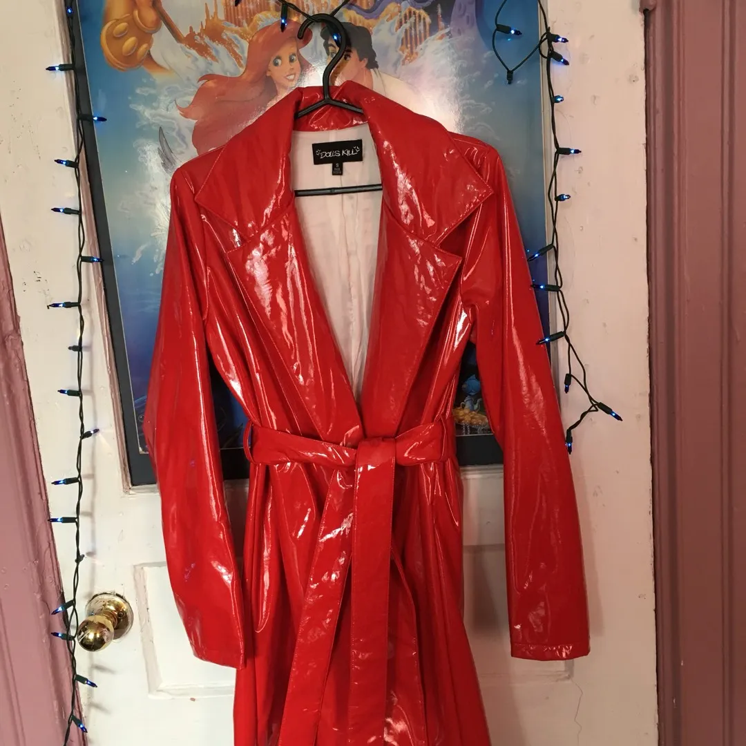 Dollskill Red Faux Pleather Shiny Red Coat photo 1