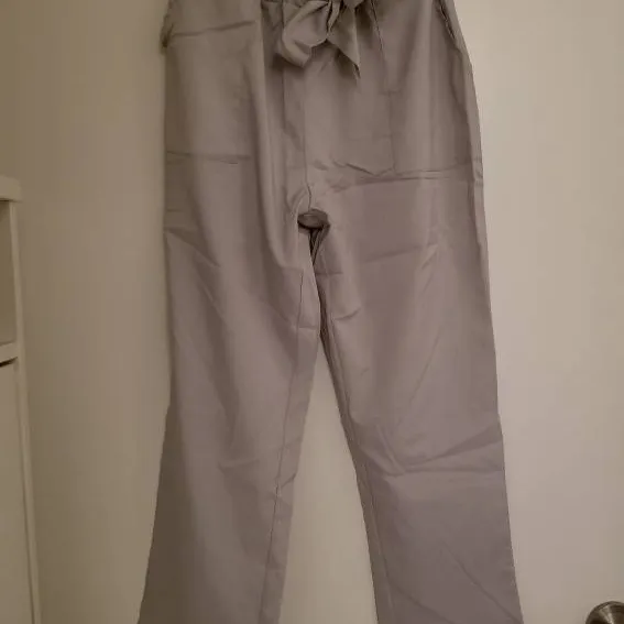 Grey Paper Bag Pants with Bow & Pockets photo 1
