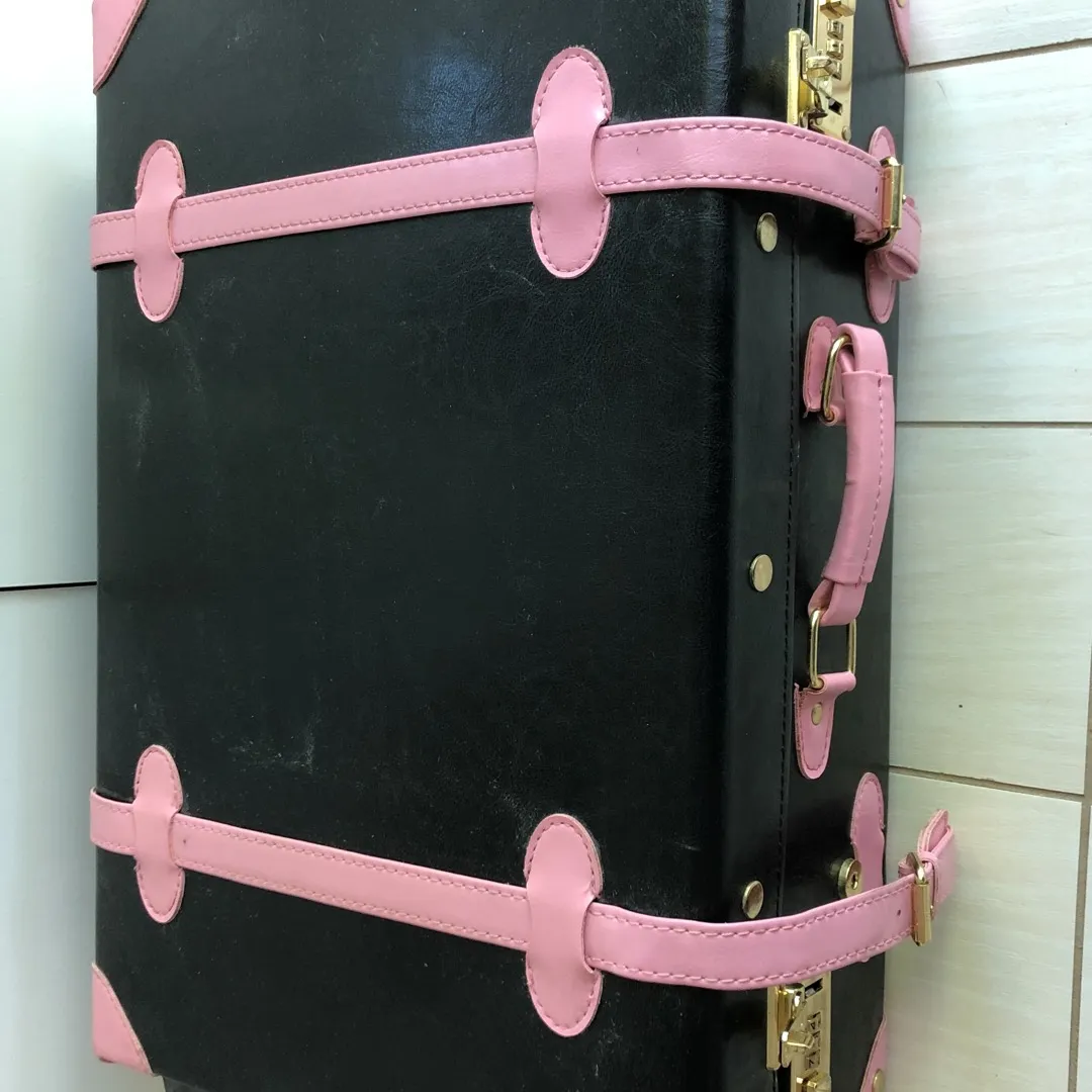 Black & Pink Leather Suitcase With Wheels! photo 1