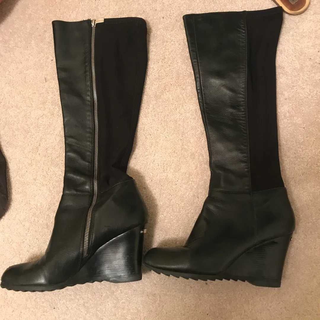 Michael Kors Leather Knee High Wedge Boots Size 9 photo 1