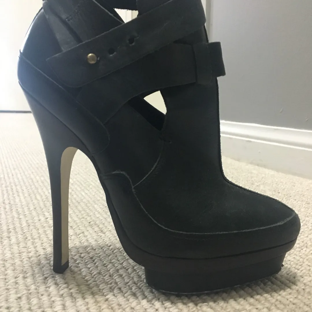 Black Leather Booties Size 8 photo 1