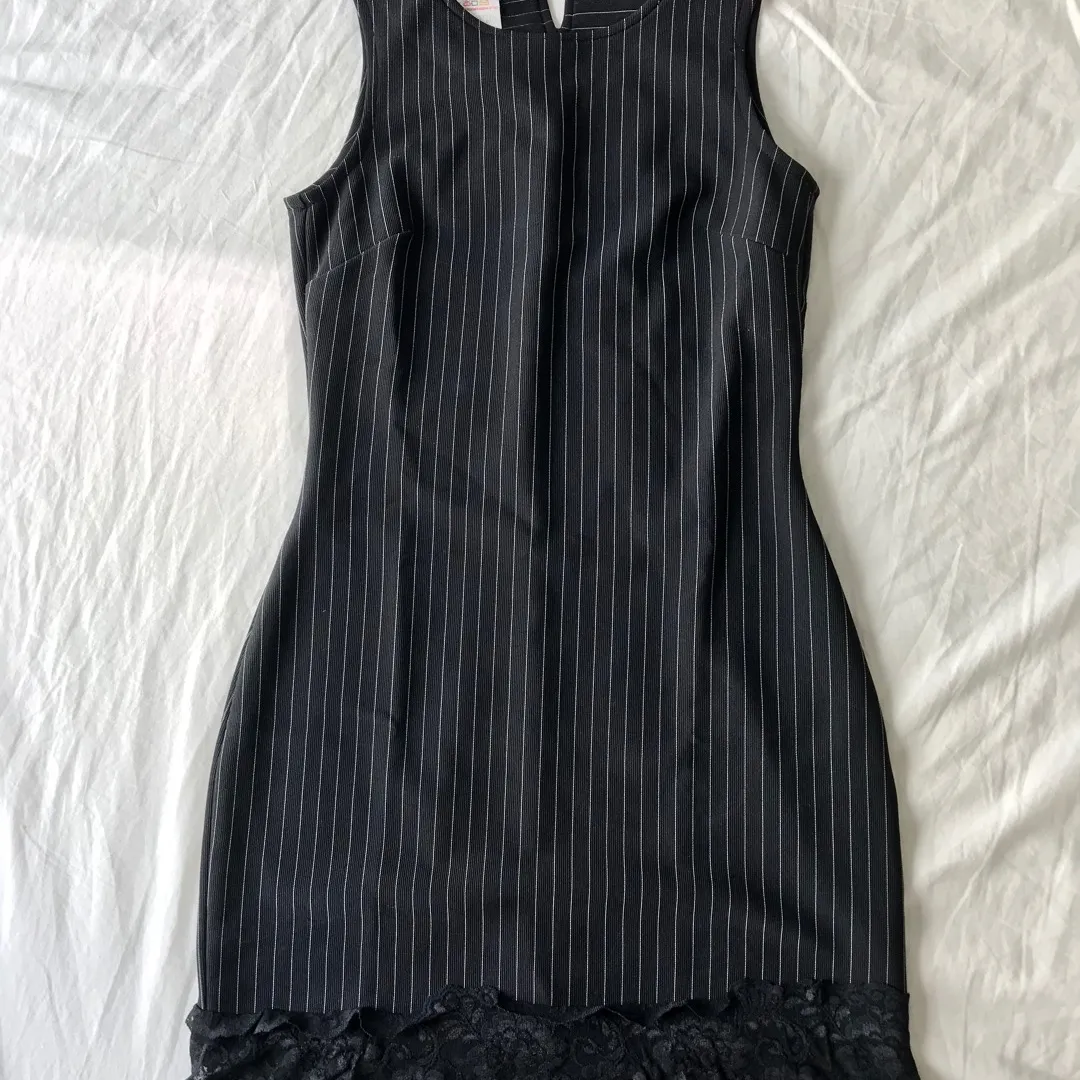 Black Striped Dress With Lace Detail photo 1