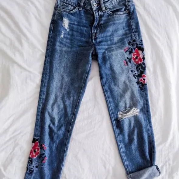 Floral Embroidered Mom Jeans photo 1