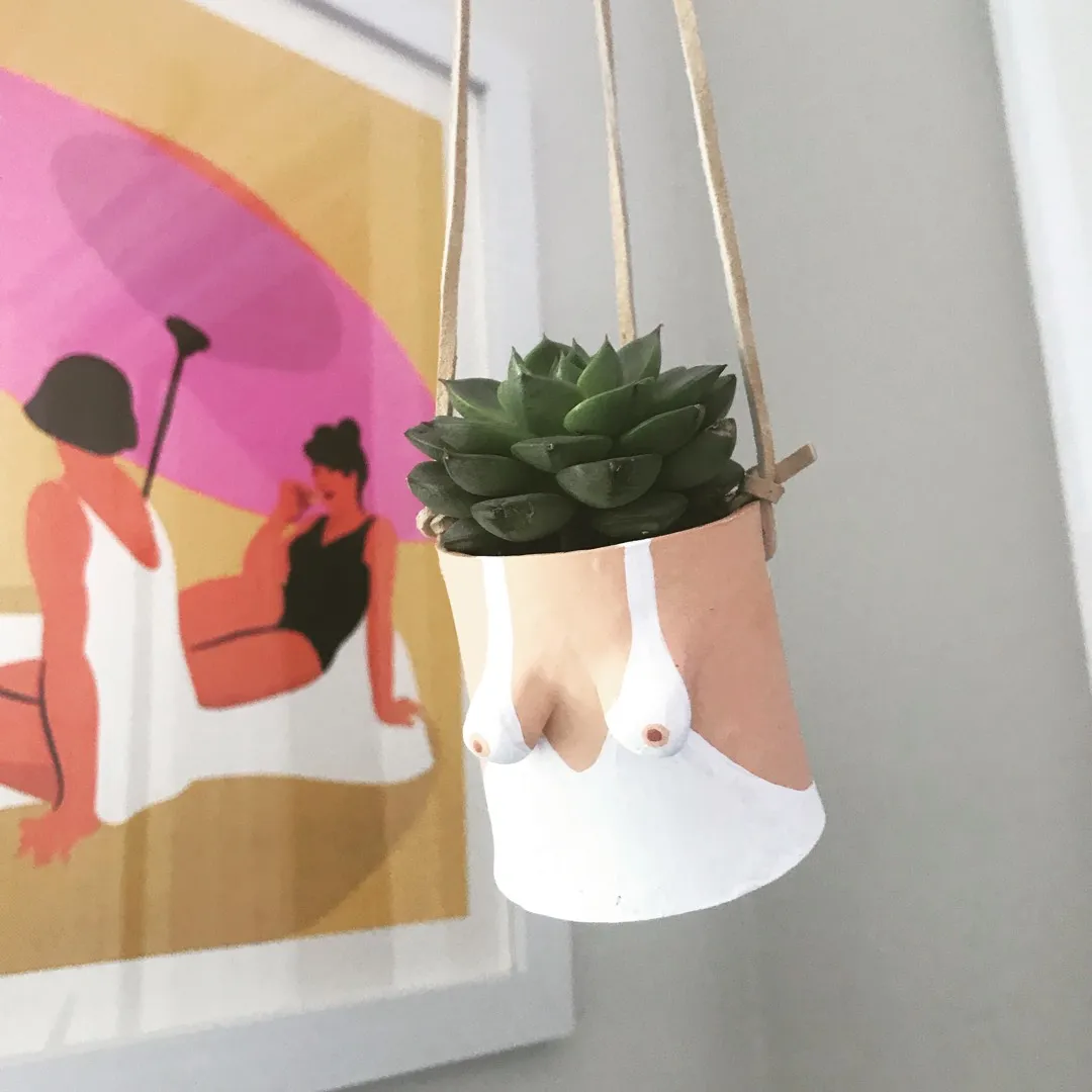Mini Hanging Boob Pot With Succulent! photo 1
