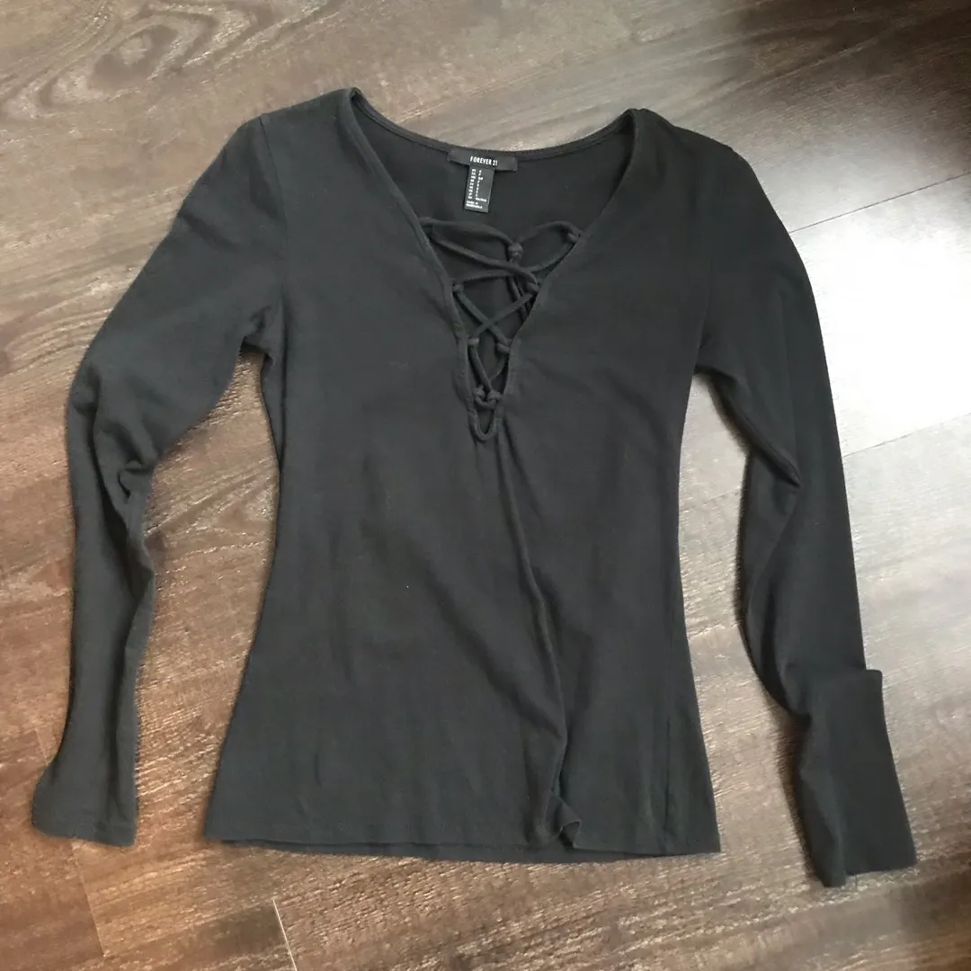 Black Tie-front Long Sleeve photo 1