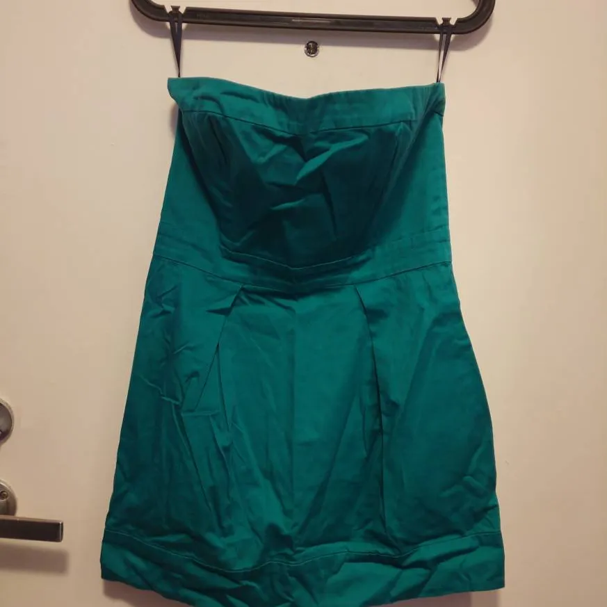 Short Teal Strapless Dress w/ Pockets photo 1
