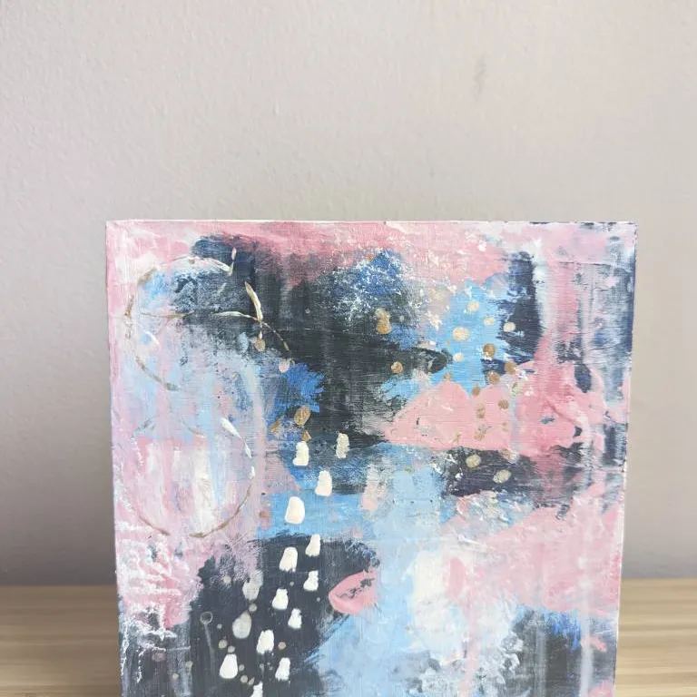 Abstract Acrylic Painting Square Varnished On Wood Panel photo 1