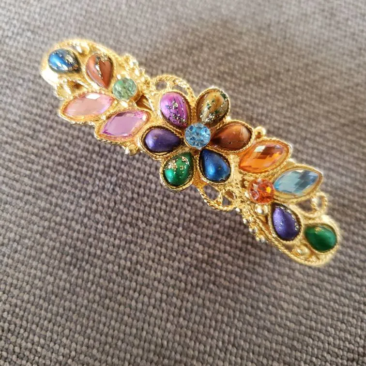 Golden Hairclip With Multicolored Stones photo 1