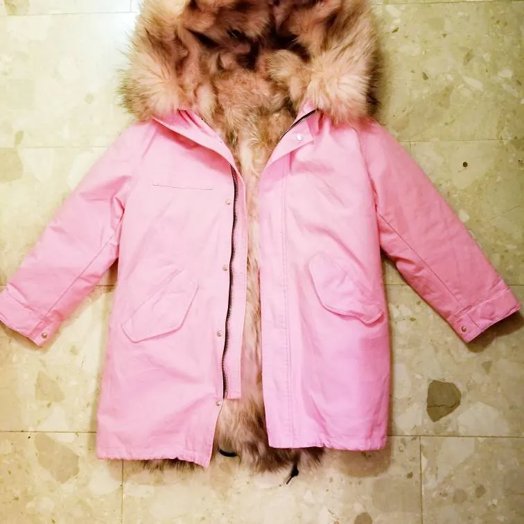 Fur lined pink parka xs photo 1