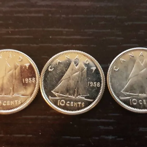 1958 Canada dimes, 3 coins photo 4