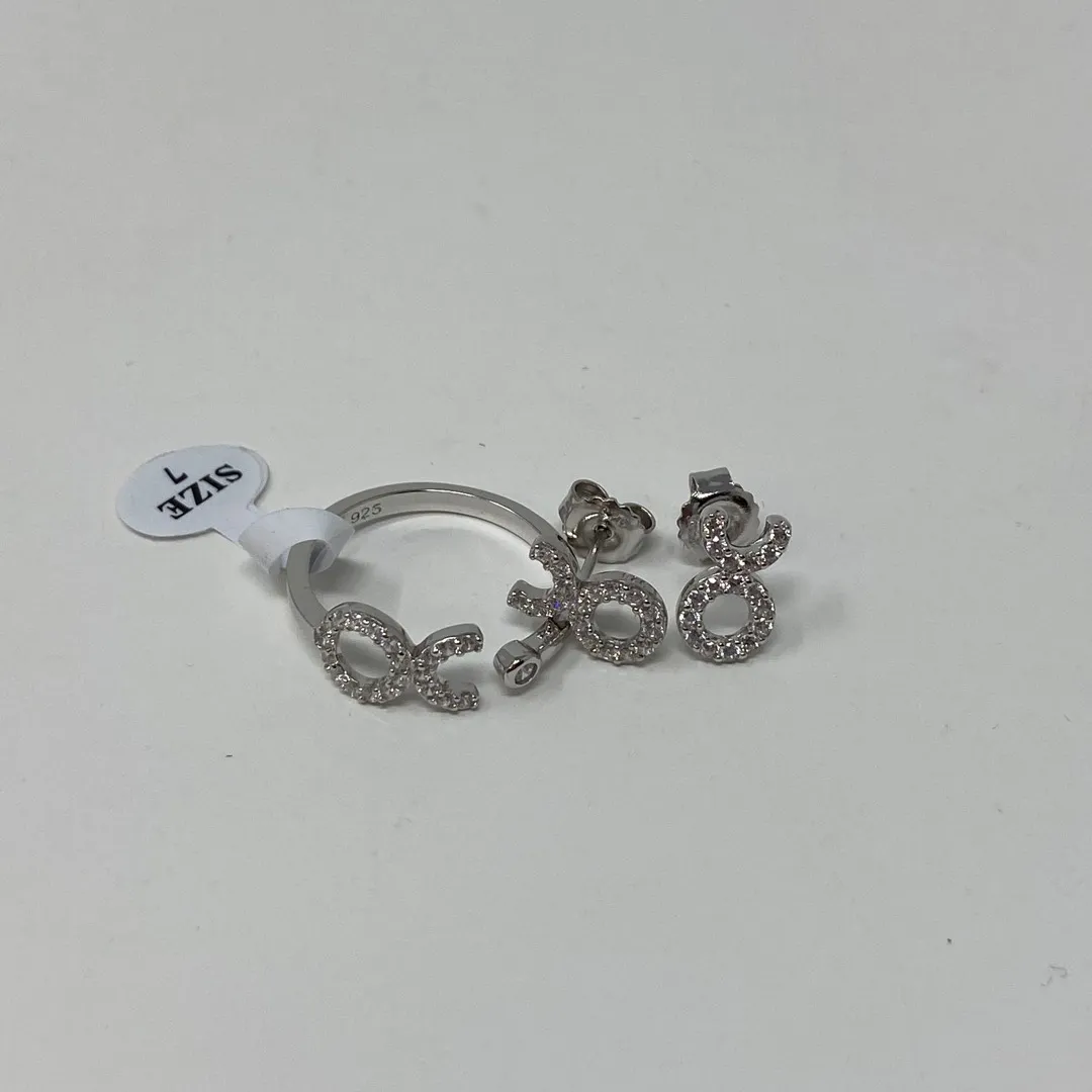 925 Sterling Silver Matching Taurus Ring & Earring Set Swarovski photo 4