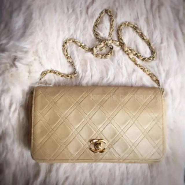 Authentic Chanel Beige Lambskin Double Quilt Flap Bag - Rare! photo 1