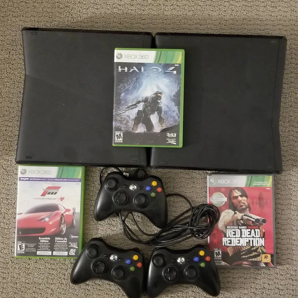 2 Xbox 360, Controllers, Cables, And Games photo 1