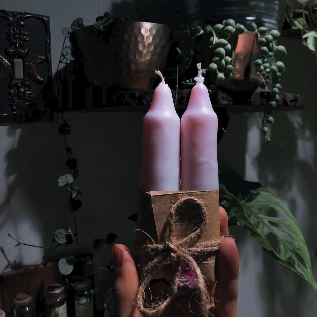 Pair Of Pink Drip White Candles~Bleeds Pink! photo 1
