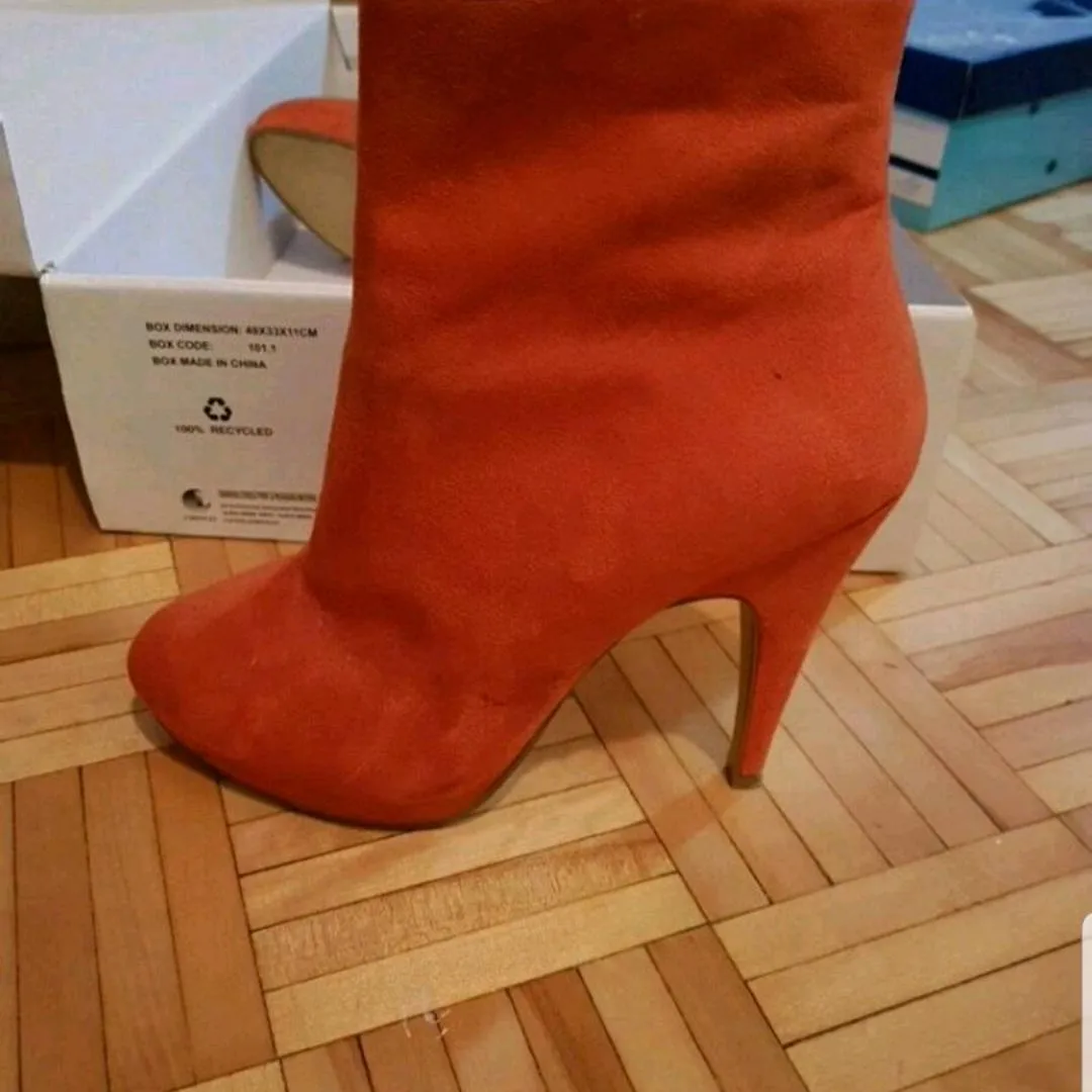 Orange Suede Boots Size 39 photo 1