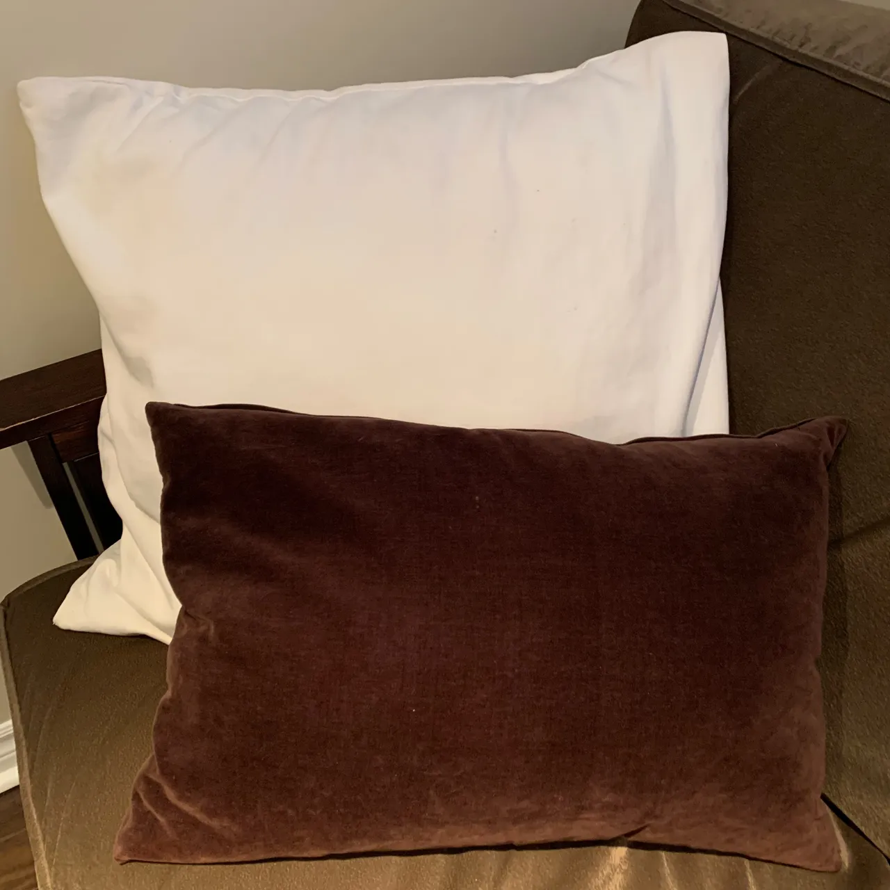 Brown velvet pillow, Oversized off white pillow photo 1