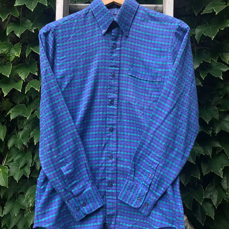 Vintage Givenchy 80s Purple, Blue & Teal Small Plaid Button Down photo 1