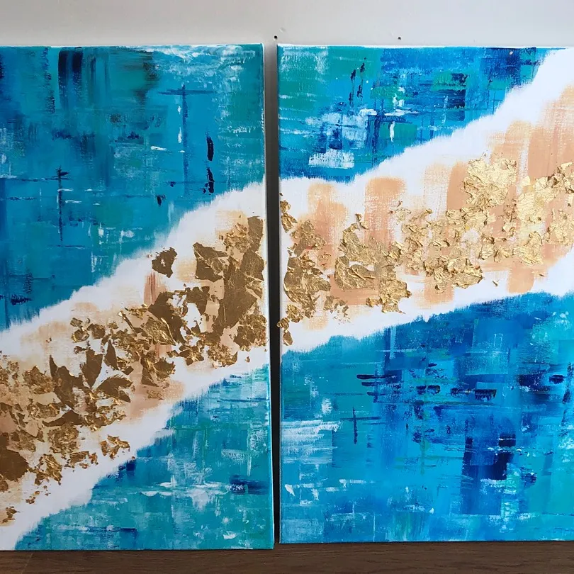 Abstract Gold Leaf Diptych Painting photo 4