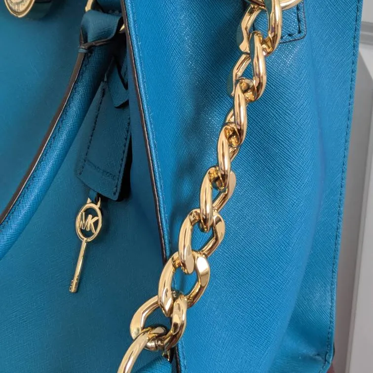 Turquoise Michael Kors Saffiano Hamilton Bag in Large photo 6