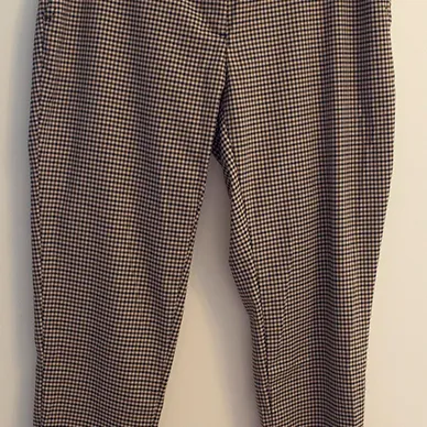 Brown, cream and navy checked pants with zipper detail photo 1