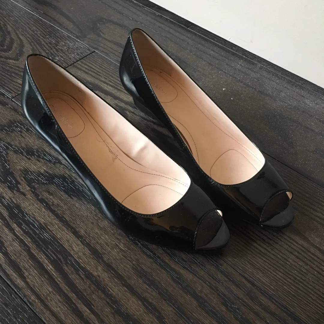 Calvin Klein Peep Toe patent Wedge Shoes photo 1