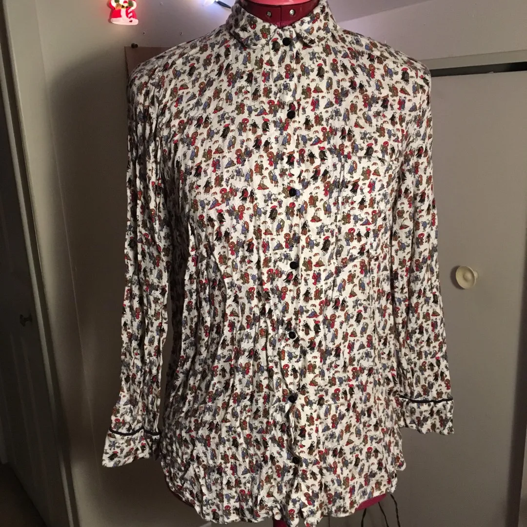 Zara Trafaluc Button Up Top With Tiny People photo 1