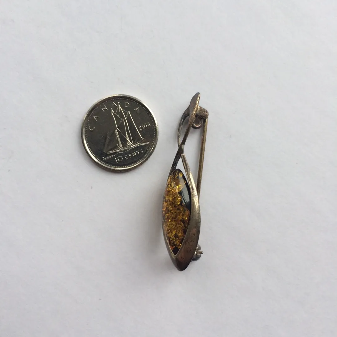 Silver Brooch With Amber photo 3