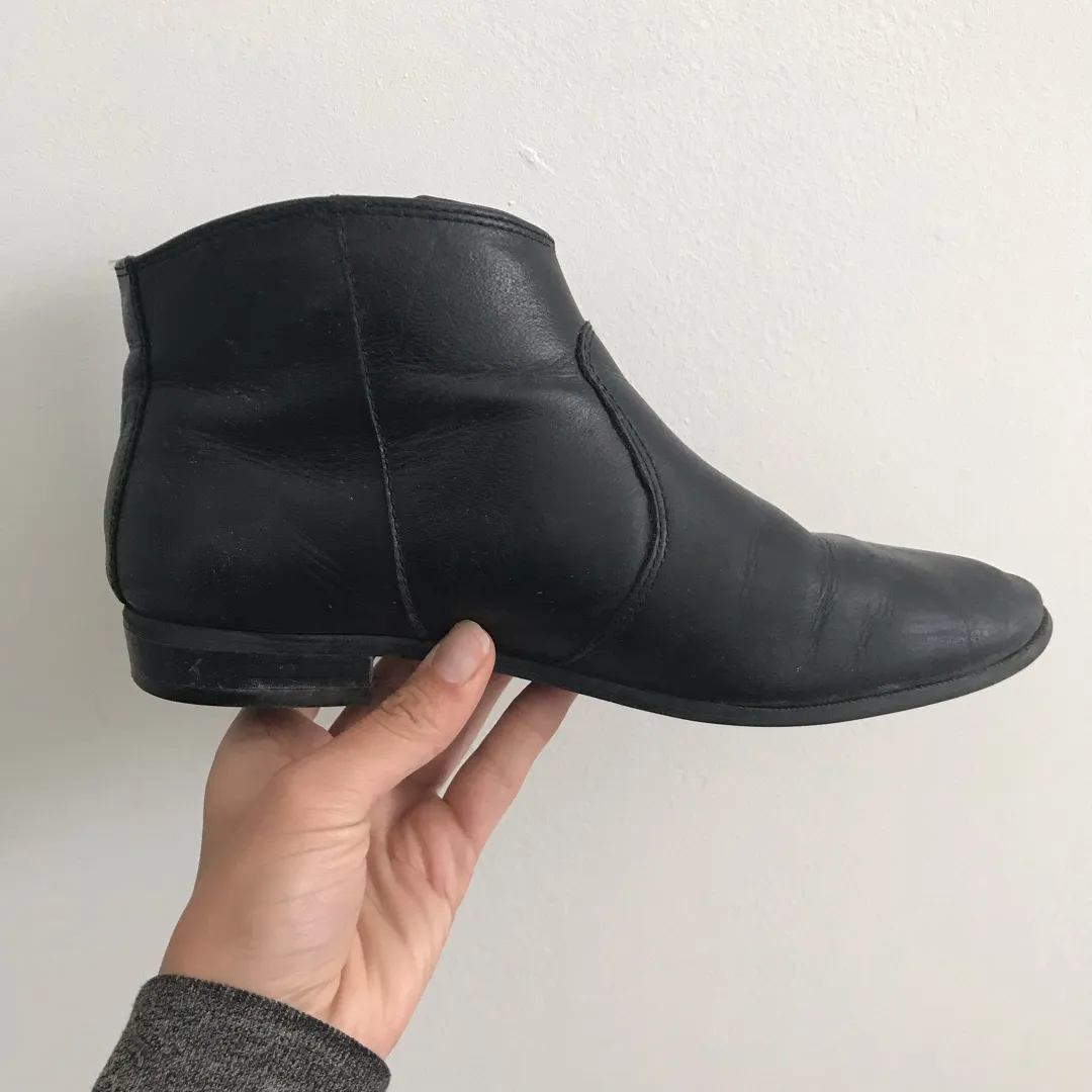 Size 7 black leather booties photo 1
