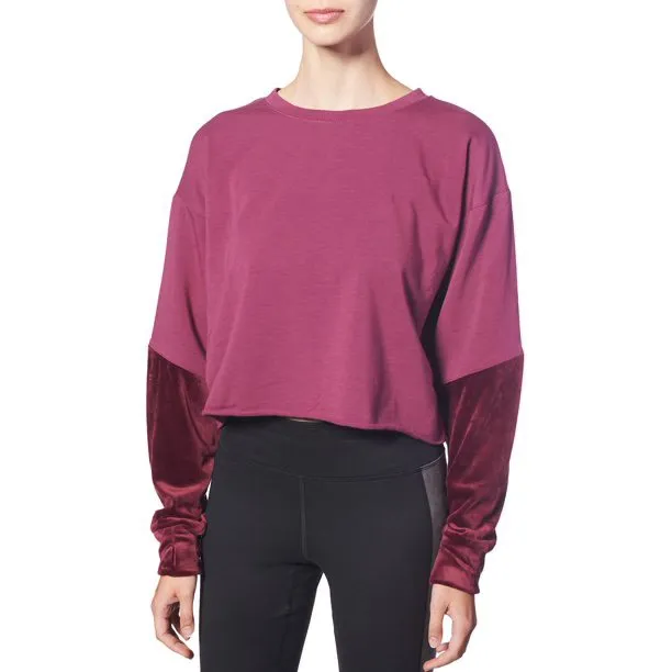 Splendid Cropped Top Long Sleeve Sweatshirt Velvet Size Small photo 1