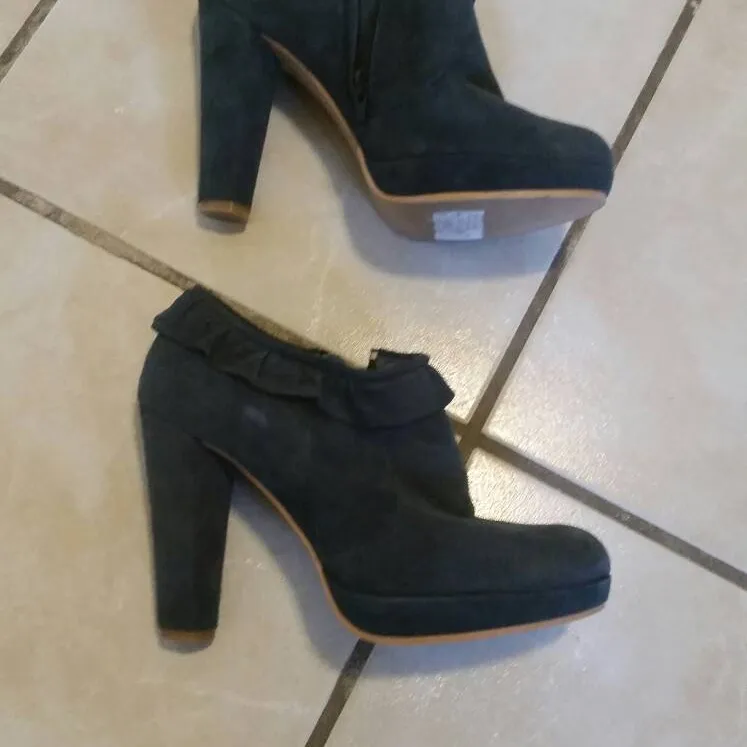 Blue Suede Jigsaw Booties Size 37 photo 1