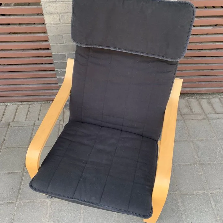 IKEA POÄNG Armchair, birch veneer with black cushion and pillow photo 4