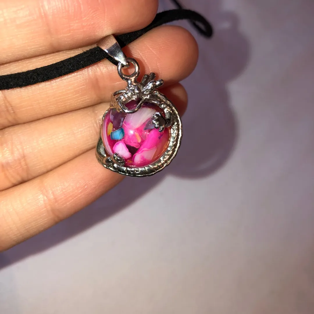 Pink Dragon Pendant Necklace photo 3