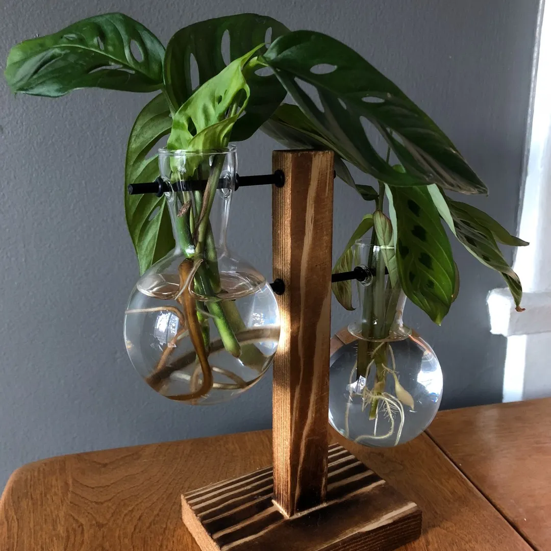 🎁 Staggered Double Bud Vases + Wood / Metal Stand photo 1