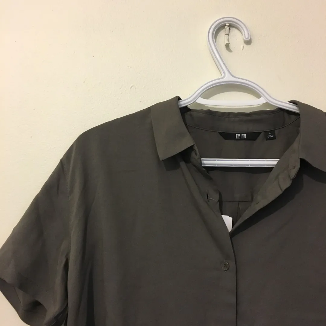 Brand New Uniqlo Charcoal Grey Button Up photo 1
