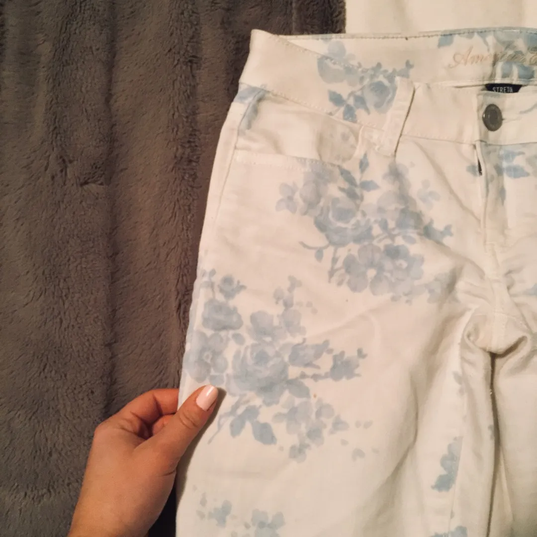 Blue & White Floral Jeans - FREE photo 1