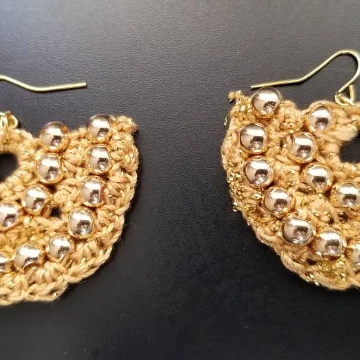 Gold Crochet Bead Earrings photo 1